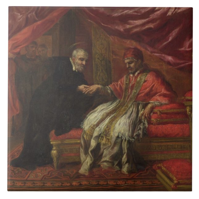 St. Filippo Neri, der Papst Clemente VIII kuriert Fliese (Vorderseite)