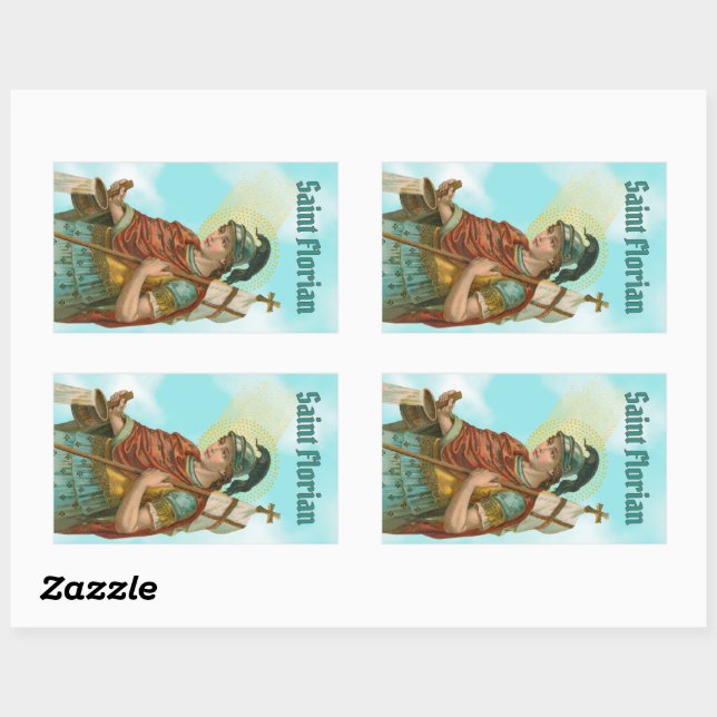 St. Florian mit Eimer (Clear Skies; M 019) Rechteckiger Aufkleber (Blatt)