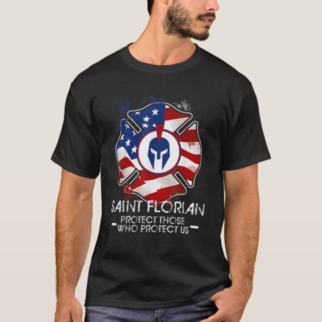 St Florian Schutzheilige der Feuerwehr USA Kathol T-Shirt (Vorderseite)