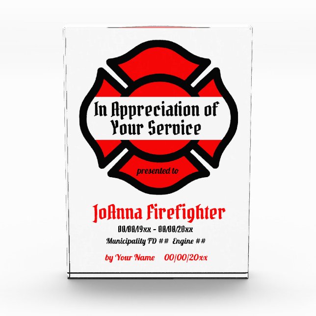 St. Florian's Cross Service Recognition Fotoblock (Vorderseite)