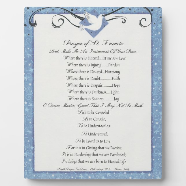 St. Francis Assisi Einfaches Gebet für den Frieden Fotoplatte (Vorderseite)