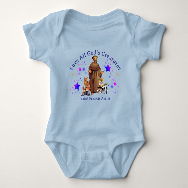 St. Francis Assisi Liebe Alle Wesen Gottes Baby Strampler (Vorderseite)