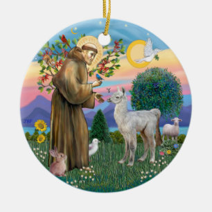 St Francis - Baby Llama Keramikornament