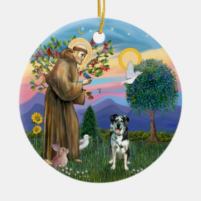 St Francis - Catahoula Leopard Dog Keramik Ornament (Vorne)