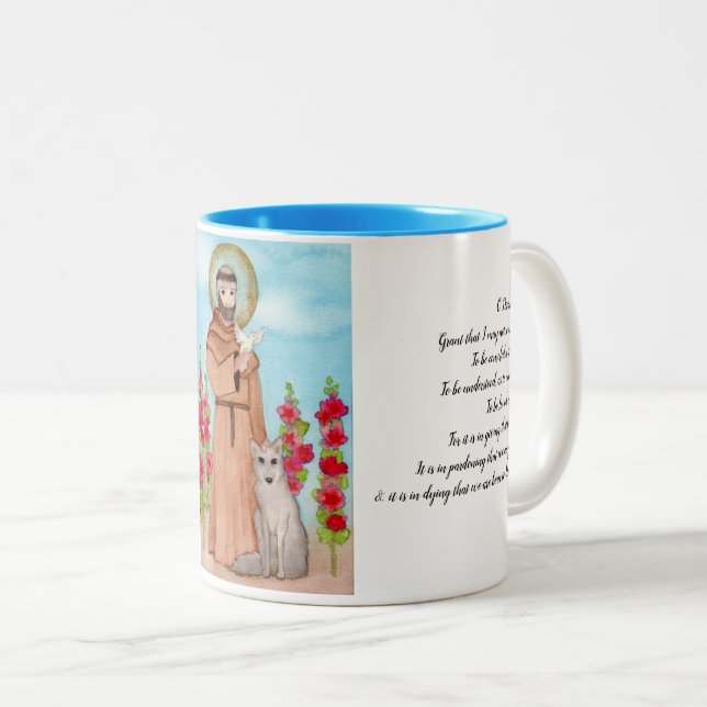 St. Francis Coyote Saint von Assisi Gebet Zweifarbige Tasse (VorderseiteRechts)