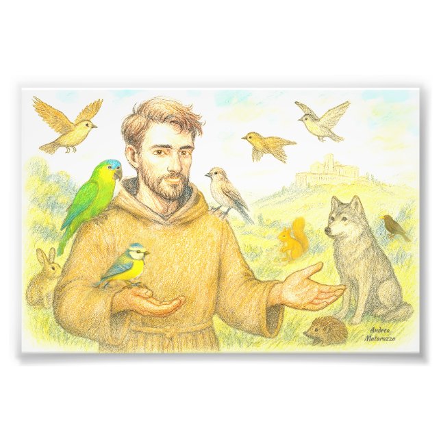 St. Francis - die Predigt für Vögel und Tiere Fotodruck (Vorne)