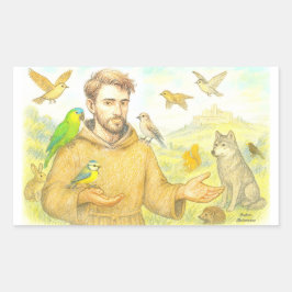 St. Francis - die Predigt für Vögel und Tiere Rechteckiger Aufkleber