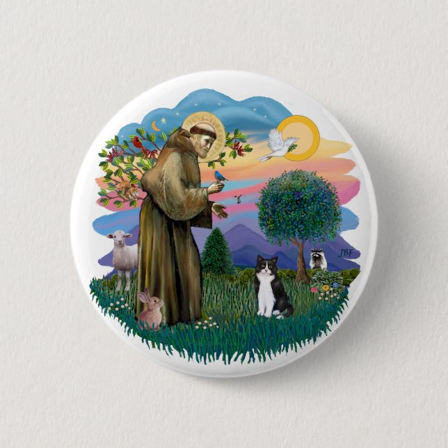 St. Francis (ff) - Schwarz-Weiß-Katze Button (Vorderseite)