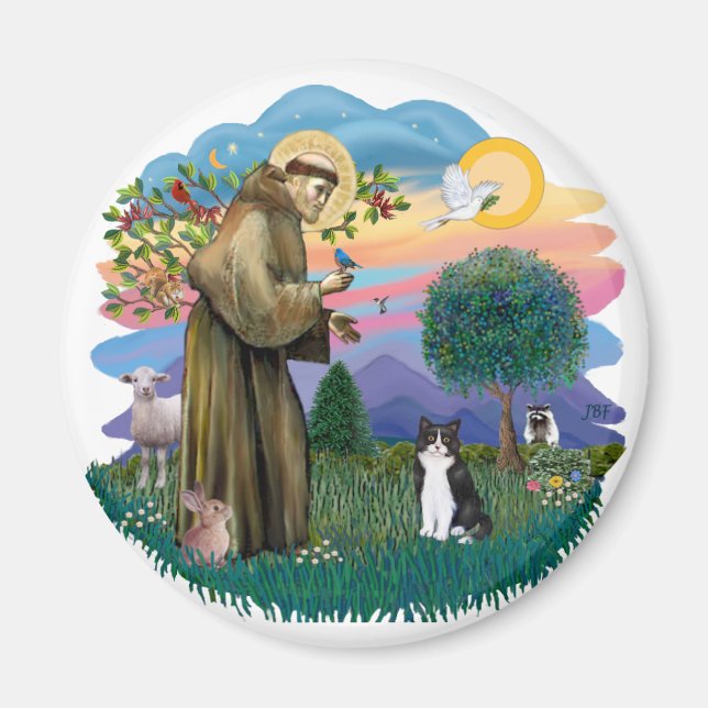 St. Francis (ff) - Schwarz-Weiß-Katze Magnet (Vorne)