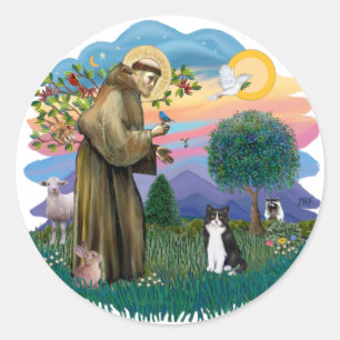St. Francis (ff) - Schwarz-Weiß-Katze Runder Aufkleber