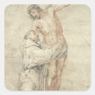 St. Francis lehnt die Welt ab und verehrt Quadratischer Aufkleber