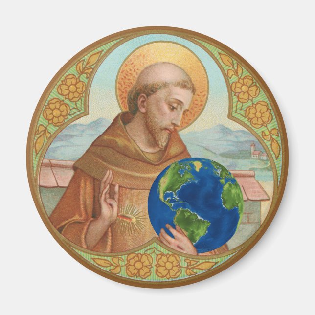 St. Francis of Assisi Holding Earth Button Magnet (Vorne)