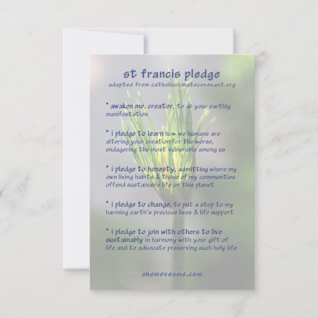 St Francis Pledge / Earth Charter Card (Vorderseite)