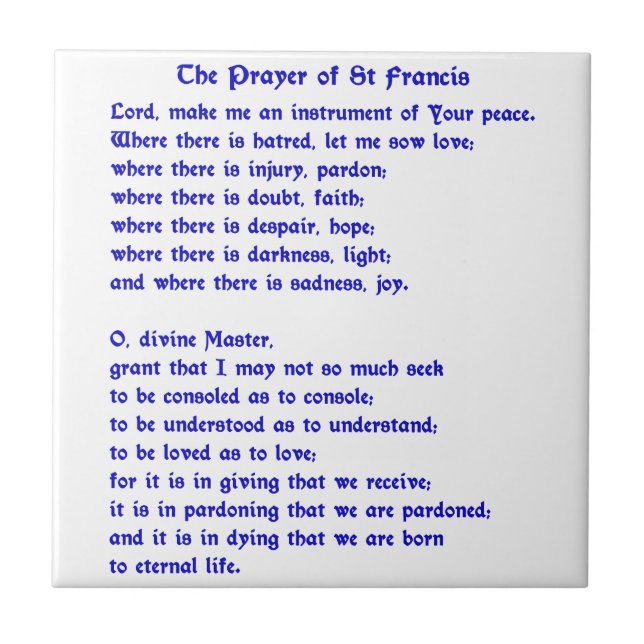 St Francis Prayer Fliese (Vorderseite)