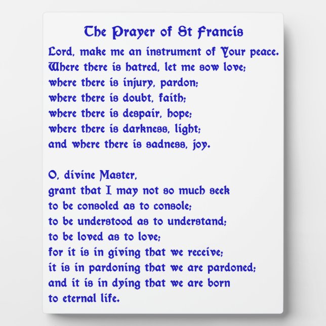 St Francis Prayer Fotoplatte (Vorderseite)