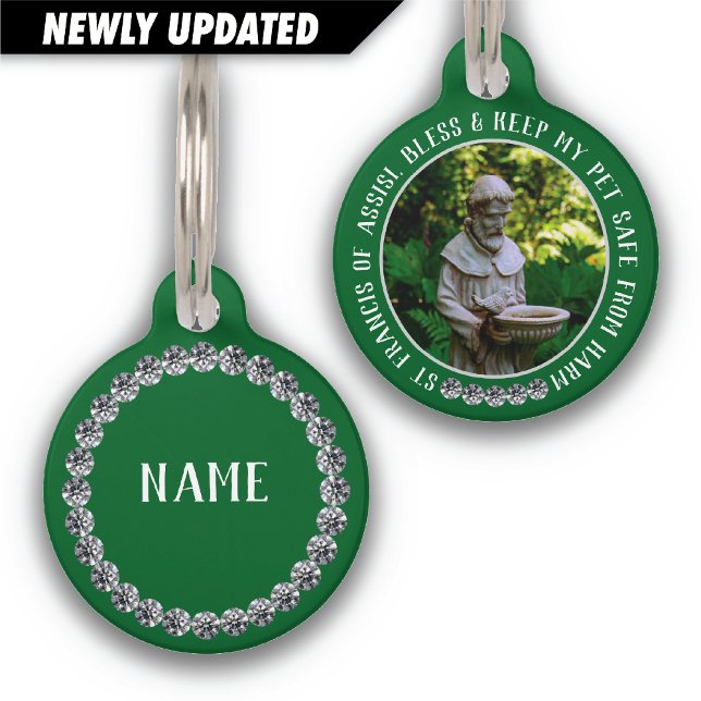 St Francis Safe Pet Protector Name Photo Bedazzled Haustiermarke (Von Creator hochgeladen)