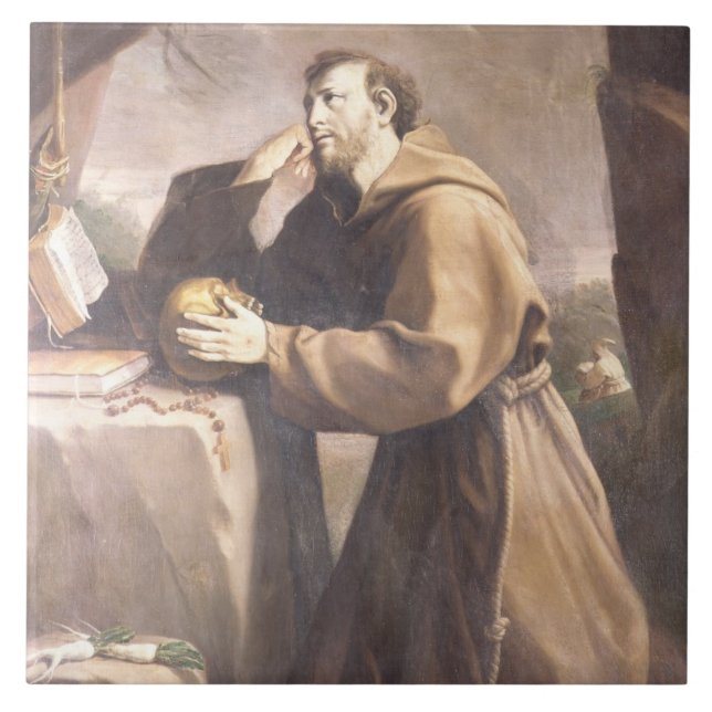 St Francis von Assisi am Gebet Fliese (Vorderseite)
