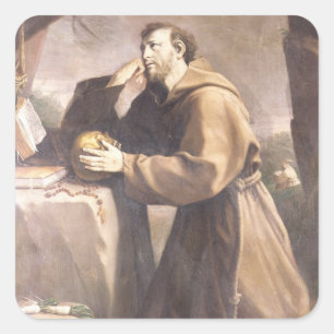 St Francis von Assisi am Gebet Quadratischer Aufkleber