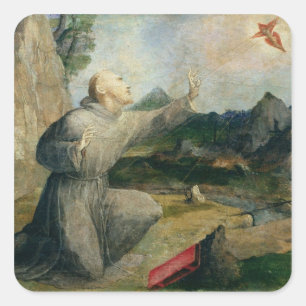 St Francis von Assisi die Schanden empfangend Quadratischer Aufkleber