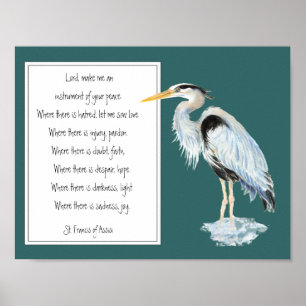 St. Francis von Assisi Gebet Great Blue Heron Bird Poster