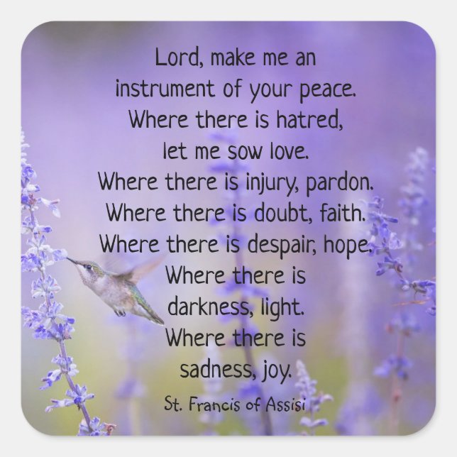 St. Francis von Assisi Gebet Lavendel Bloral Quadratischer Aufkleber (Vorderseite)