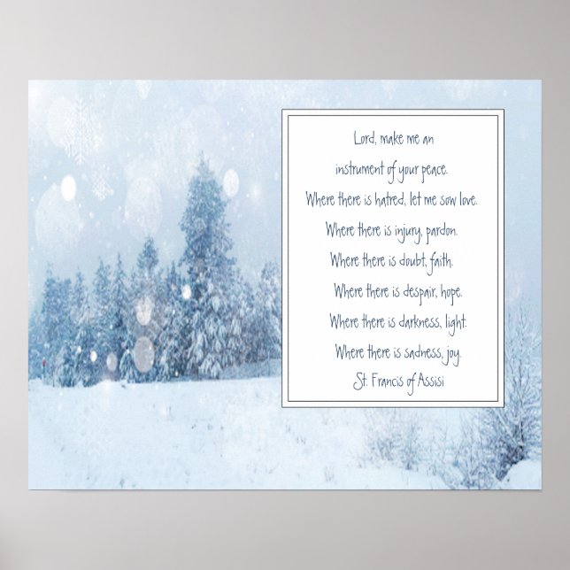 St. Francis von Assisi Gebet Winterschneewald Poster (Vorne)