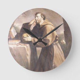 St. Francis von Assisi im Gebet Runde Wanduhr