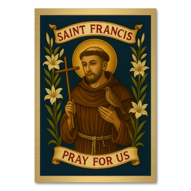 St. Francis von Assisi Katholische Hochzeitskarte Tischnummer (Vorderseite)