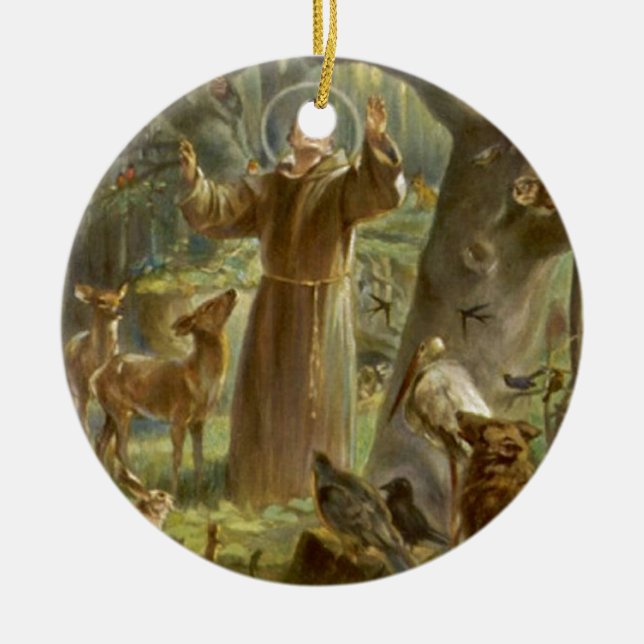St Francis von Assisi predigend zu den Tieren Keramikornament (Vorne)