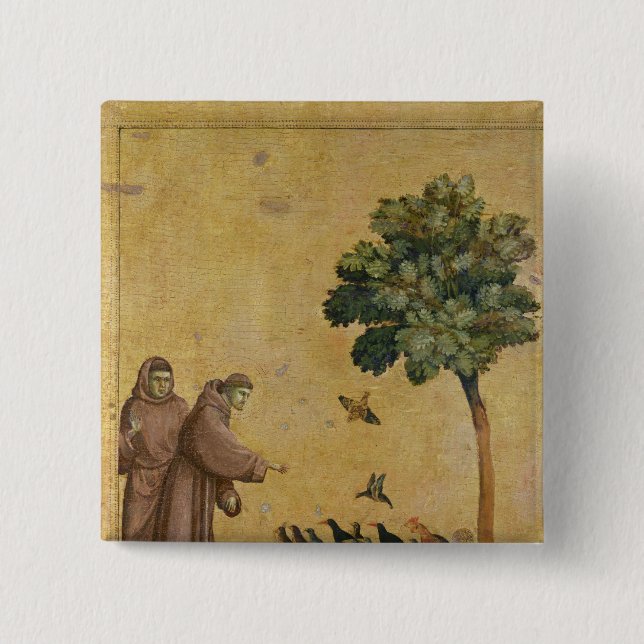 St Francis von Assisi predigend zu den Vögeln Button (Vorderseite)