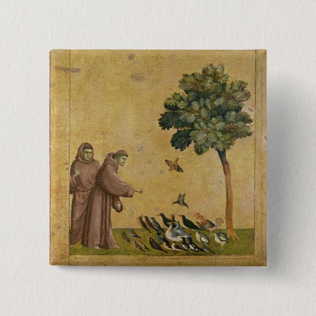 St Francis von Assisi predigend zu den Vögeln Button (Vorderseite)