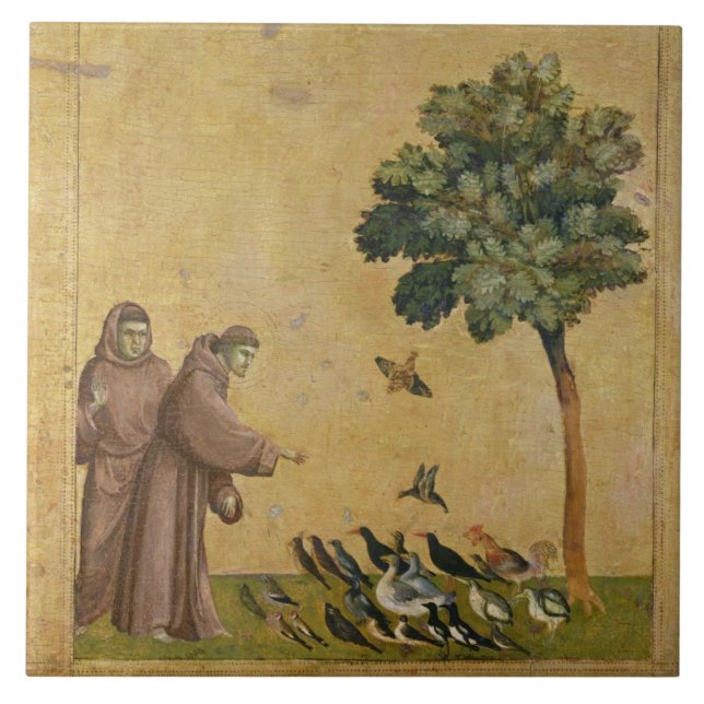 St Francis von Assisi predigend zu den Vögeln Fliese (Vorderseite)