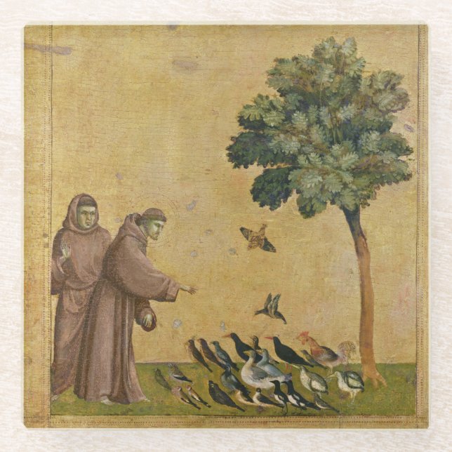 St Francis von Assisi predigend zu den Vögeln Glasuntersetzer (Vorderseite)
