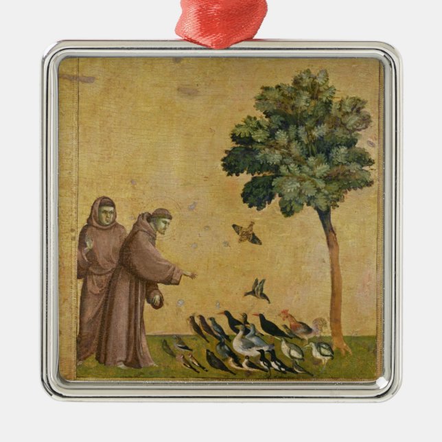 St Francis von Assisi predigend zu den Vögeln Silbernes Ornament (Vorne)