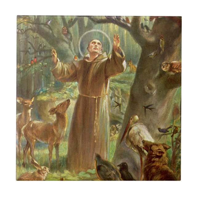 St. Francis von Assisi predigt den Tieren Fliese (Vorderseite)