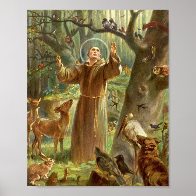 St. Francis von Assisi predigt den Tieren Poster (Vorne)