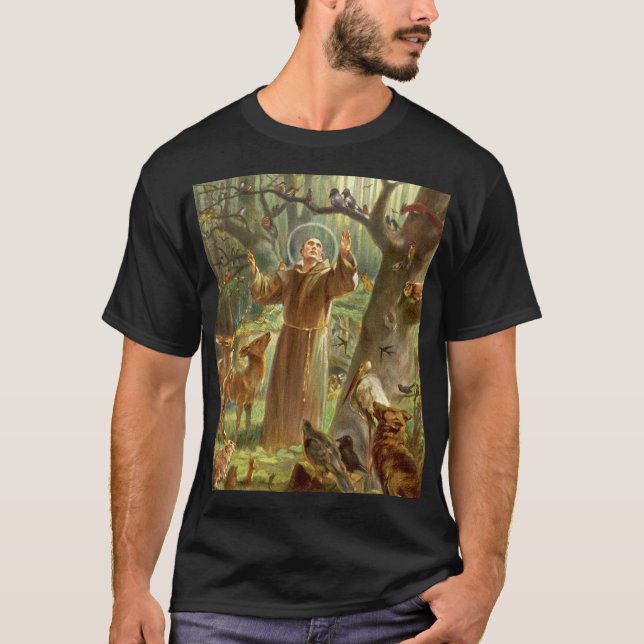 St. Francis von Assisi predigt den Tieren T-Shirt (Vorderseite)