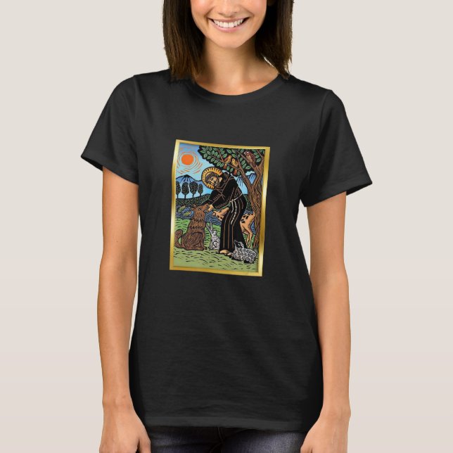 St. Francis von Assisi Schutzheilige der Tiere Cat T-Shirt (Vorderseite)