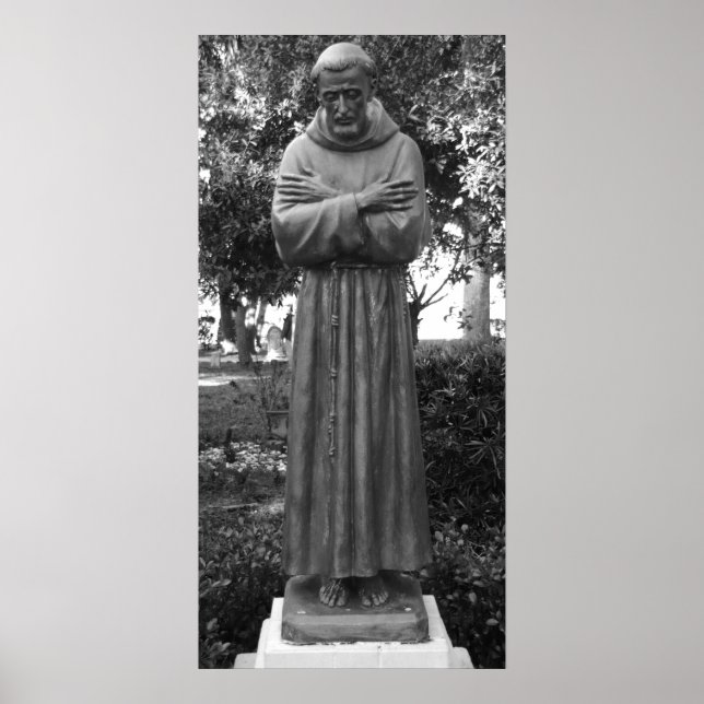 St. Francis von Assisi Statue Schwarz-Weiß-Foto Poster (Vorne)