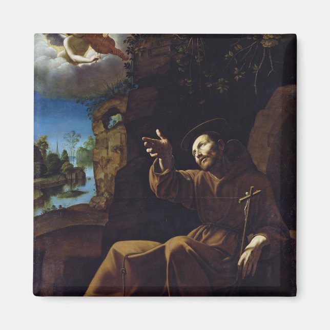 St. Francis von Assisi Trost durch einen Engel Magnet (Vorne)