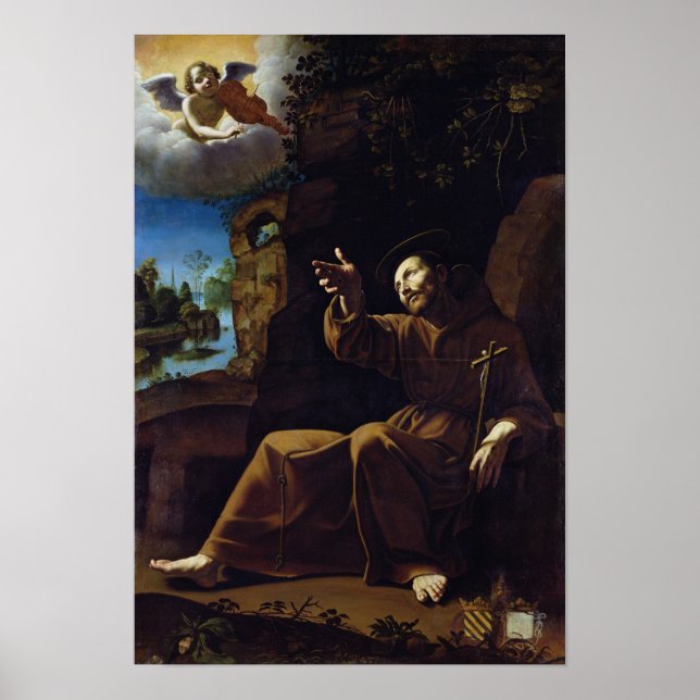 St. Francis von Assisi Trost durch einen Engel Poster (Vorne)
