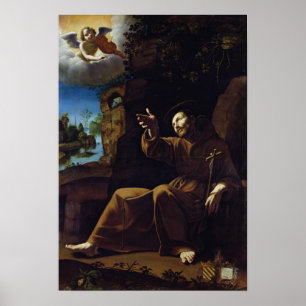 St Francis von Assisi tröstete durch einen Engel Poster