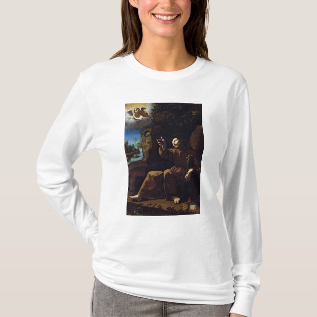St Francis von Assisi tröstete durch einen Engel T-Shirt (Vorderseite)