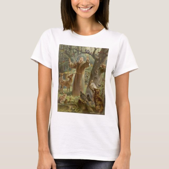 St Francis von Assisi umgab durch Tiere T-Shirt (Vorderseite)