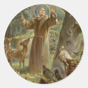 St. Francis von Assisi umgeben von Tieren Runder Aufkleber