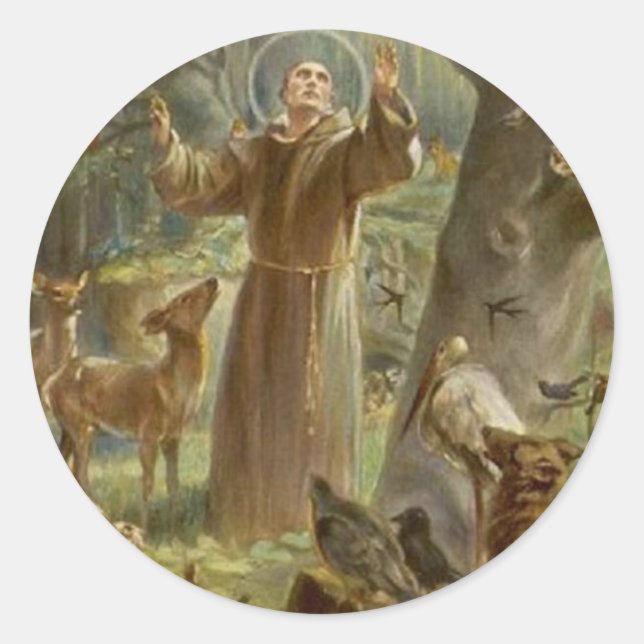 St. Francis von Assisi umgeben von Tieren Runder Aufkleber (Vorderseite)