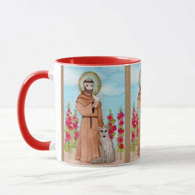 St. Francis von Assisi w Coyote Watercolor Geschen Tasse (Links)
