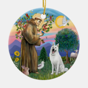 St. Francis - White German Shepherd Keramikornament