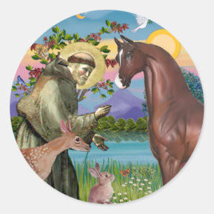 St. Franziskus - Brauner Arabischer Hengst Runder Aufkleber