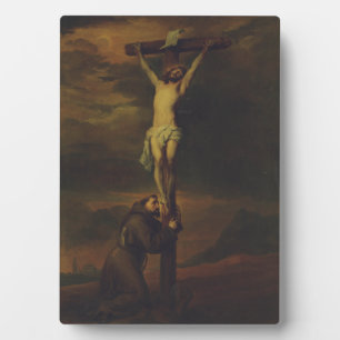 St. Franziskus trauert am Fuße des Kreuzes Fotoplatte